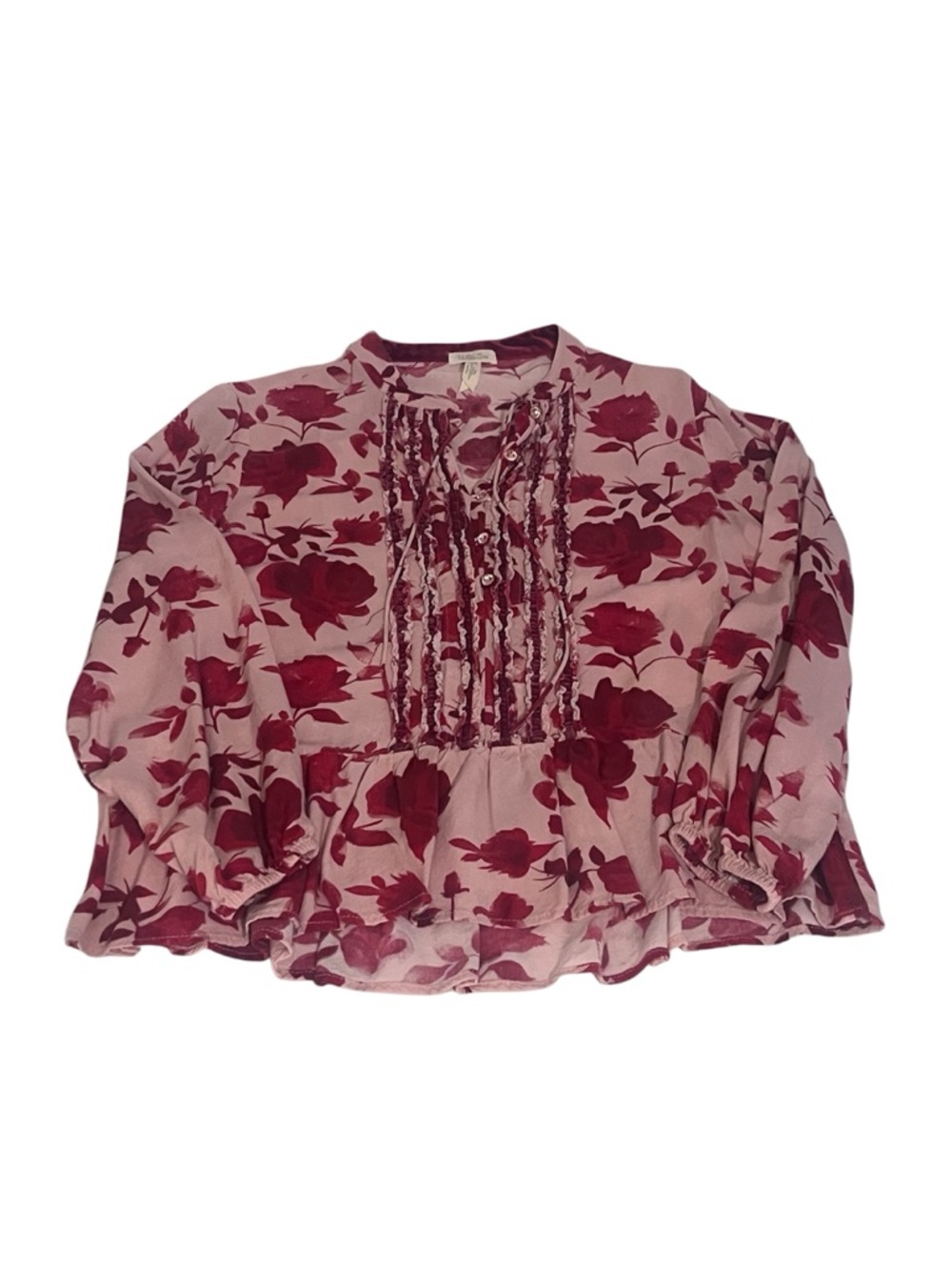 Matilda Jane Pink Peasant Blouse with Maroon Floral Print Sz Medium Flowy